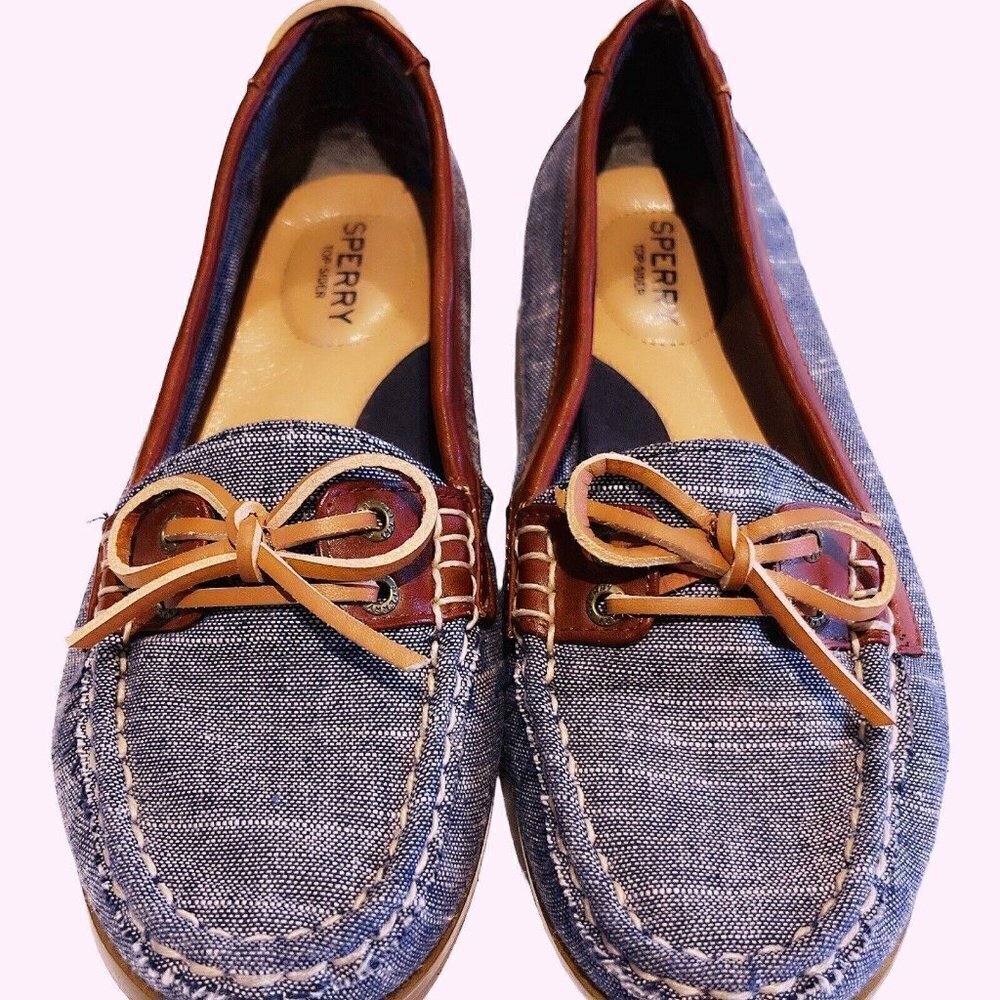 Sperry Women’s Denim & Brown Boat Shoes Cushioned Insoles Arch Support Comfy 7.5